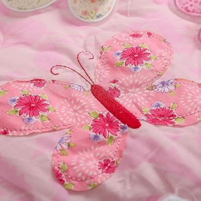 Product: mitoobaby Pink Butterfly 3D Embroidered Crib Bedding Set, Ruffled Edge Cotton Blend Nursery Bedding for Baby Girls, Fits Standard Crib Mattress