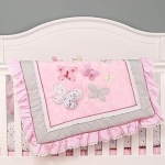 Product: mitoobaby Pink Butterfly 3D Embroidered Crib Bedding Set, Ruffled Edge Cotton Blend Nursery Bedding for Baby Girls, Fits Standard Crib Mattress
