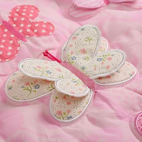 Product: mitoobaby Pink Butterfly 3D Embroidered Crib Bedding Set, Ruffled Edge Cotton Blend Nursery Bedding for Baby Girls, Fits Standard Crib Mattress