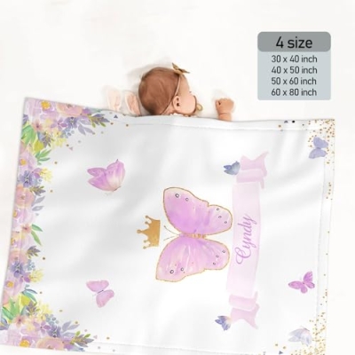 Personalized Baby Girl Crib Bedding Set, Butterfly Floral Nursery Bedding, 3 Piece Flannel Crib Set, 32.5cm 8 Product: Munific Custom Baby Crib Bedding Sets, 3 Butterfly Floral Piece Personalized Name Baby Bedding Set, Soft Blanket, Fitted Sheet, Pillowcase for Infant Newborn Nursery Bedding Gift for Girls