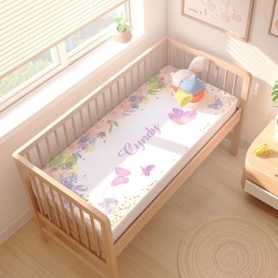 Personalized Baby Girl Crib Bedding Set, Butterfly Floral Nursery Bedding, 3 Piece Flannel Crib Set, 32.5cm 9 Product: Munific Custom Baby Crib Bedding Sets, 3 Butterfly Floral Piece Personalized Name Baby Bedding Set, Soft Blanket, Fitted Sheet, Pillowcase for Infant Newborn Nursery Bedding Gift for Girls
