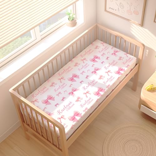 Personalized Baby Girl Crib Bedding Set, Pink Bow Name Crib Minky Blanket and Fitted Sheet, 2 Piece Set, 2pc 2 Product: Munific Custom Baby Girl Crib Bedding Set – Personalized Pink Bow Nursery Bedding with Name, 2 Piece Set Includes Crib Minky Blanket & Fitted Sheet for Newborns and Infants