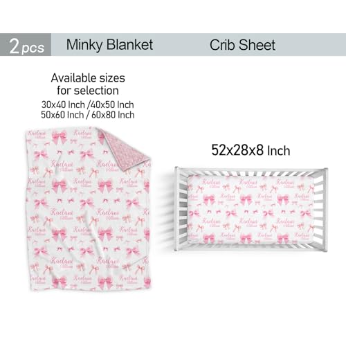 Personalized Baby Girl Crib Bedding Set, Pink Bow Name Crib Minky Blanket and Fitted Sheet, 2 Piece Set, 2pc 3 Product: Munific Custom Baby Girl Crib Bedding Set – Personalized Pink Bow Nursery Bedding with Name, 2 Piece Set Includes Crib Minky Blanket & Fitted Sheet for Newborns and Infants