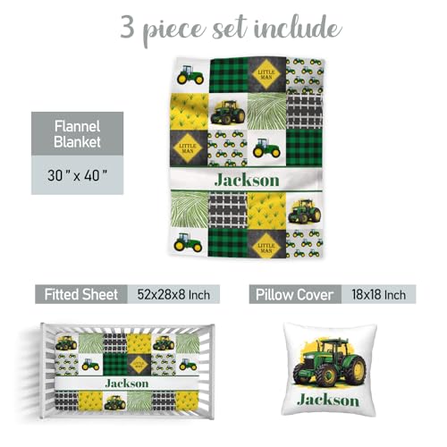 Personalized Green Tractor Baby Crib Bedding Set, 3 Piece Nursery Set, Custom Name, Soft Blanket, Fitted Sheet, Pillowcase, 32.5cm 4 Product: Munific Personalized Baby Crib Bedding Set – 3 Piece Green Tractor Nursery Set with Custom Name, Soft Blanket, Fitted Crib Sheet & Pillowcase for Newborn, Infant Boys Girls Gift