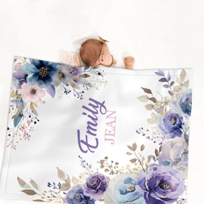 Personalized Baby Girl Crib Bedding Set, Floral Purple Nursery Set, 3 Pcs Soft Blanket Fitted Sheet Pillowcase, Custom Name 3Pcs 8 Product: Munific Personalized Baby Crib Bedding Sets for Girls – Custom Name 3 Pcs Floral Purple Nursery Set with Soft Blanket, Fitted Sheet & Pillowcase for Newborn or Infant Gift
