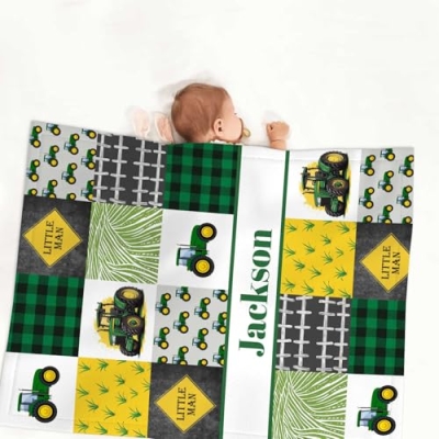 Personalized Green Tractor Baby Crib Bedding Set, Flannel Blanket Fitted Crib Sheet with Name, Farm Nursery, 2-Piece 7 Product: Munific Personalized Green Tractor Baby Crib Bedding Set – Custom 2-Piece Nursery Set for Boys with Name, Flannel Blanket & Fitted Crib Sheet for Newborn, Infant, Toddler