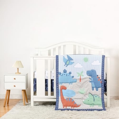 Product: MUTZOBIIBY Blue Dinosaur Nursery Crib Bedding Set for Boys 3 Pieces