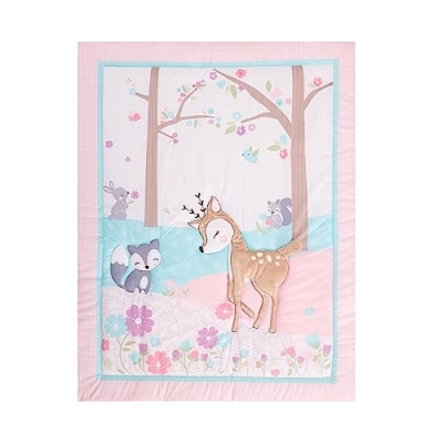 Product: MUTZOBIIBY Pink Floral Deer Nursery Crib Bedding Set for Girls 6 Pieces