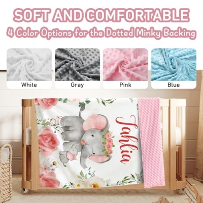 Personalized Baby Crib Bedding Set, Custom Name Elephant Floral Nursery, 5 Piece Baby Bedding Set, 40x40in 10 Product: Personalized Baby Crib Bedding Set, 5 Piece Custom Name Baby Crib Bedding with Blanket, Fitted Sheet, Rug, Changing Pad Cover, Wall Art for Infant Toddler Boys Girls, Gift, Elephant Floral Theme