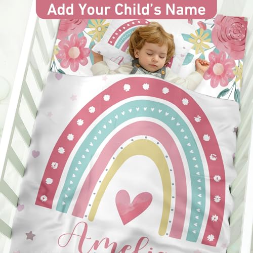Product: Personalized Crib Bedding Set, Custom Name Newborn Baby Toddler Nursery Set with Blanket, Fitted Sheet, Pillowcase, for Girls Boys Newborn Gifts Rainbow Theme(Fixed Size)