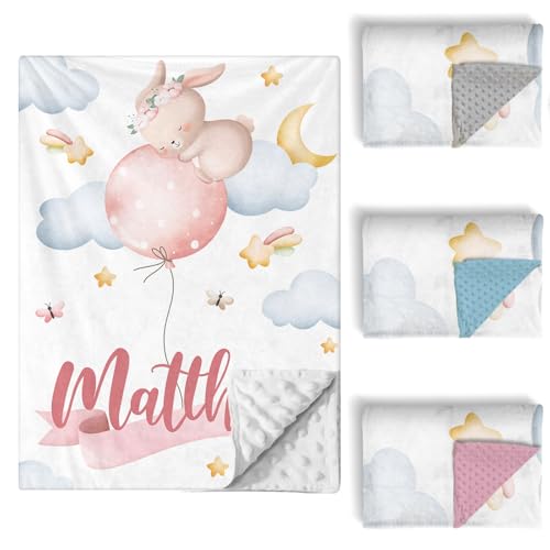 Product: Sunamd Custom Baby Crib Bedding Set, 3 PCS Personalized Name Pink Rabbit Theme Toddler Crib Sets, Double Layer Flannel Nursery Bedding Sets for Girls Boys, Baby Bed Set for Infant Kid Newborn Gifts