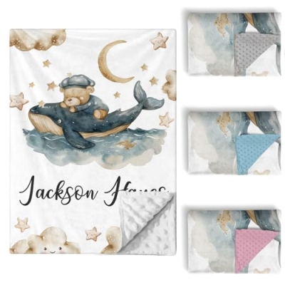 Personalized Baby Crib Bedding Set, 5 Piece Custom Name Nursery Decor, Soft Dotted Blanket, Breathable Cotton, 5 PCS 16 Product: Sunamd Custom Baby Crib Bedding Set, 5 PCS Personalized Name Baby Crib Sets for Girls Boys, Sleeping Bear Theme Nursery Bedding Sets for Infant Toddler, Double Layer Flannel Bed Set Customized Gifts