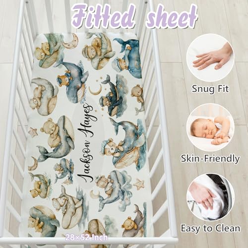 Personalized Baby Crib Bedding Set, 5 Piece Custom Name Nursery Decor, Soft Dotted Blanket, Breathable Cotton, 5 PCS 3 Product: Sunamd Custom Baby Crib Bedding Set, 5 PCS Personalized Name Baby Crib Sets for Girls Boys, Sleeping Bear Theme Nursery Bedding Sets for Infant Toddler, Double Layer Flannel Bed Set Customized Gifts