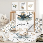 Product: Sunamd Custom Baby Crib Bedding Set, 5 PCS Personalized Name Baby Crib Sets for Girls Boys, Sleeping Bear Theme Nursery Bedding Sets for Infant Toddler, Double Layer Flannel Bed Set Customized Gifts