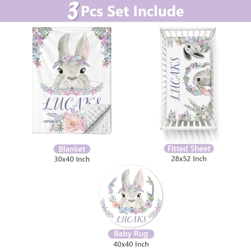 Personalized Rabbit Theme Custom Crib Bedding Set, Sunamd 3 Piece Baby Bed Set, Baby Name, 32.5cm 1 Product: Sunamd Custom Crib Bedding Set - Personalized Name Nursery Bedding Sets, 3 PCS Rabbit Theme Baby Crib Bedding Set for Girls Boys, Double Layer Baby Bed Sets for Infant Toddler Newborn Customized Gifts