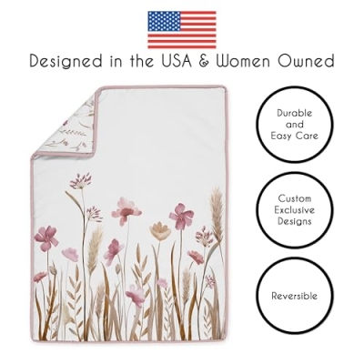 Sweet Jojo Designs Boho Pink Floral Baby Crib Bedding Set, Girls Nursery 4 Piece, 45in x 36in 9 Product: Sweet Jojo Designs Boho Pink Floral Baby Crib Bedding Set for Girls - 4pc with Infant Nursery Blanket Sheet Skirt Diaper Stacker - Flower Garden Bohemian Farmhouse Wildflower Vintage Shabby Green