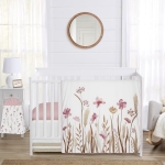 Product: Sweet Jojo Designs Boho Pink Floral Baby Crib Bedding Set for Girls - 4pc with Infant Nursery Blanket Sheet Skirt Diaper Stacker - Flower Garden Bohemian Farmhouse Wildflower Vintage Shabby Green
