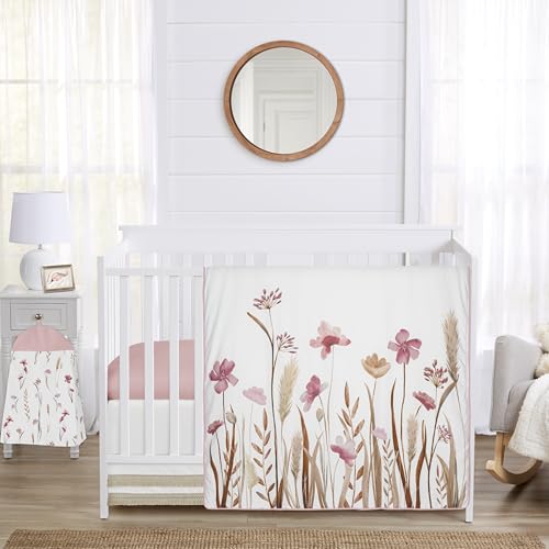 Sweet Jojo Designs Boho Pink Floral Baby Crib Bedding Set for Girls - 4pc with Infant Nursery Blanket Sheet Skirt Diaper Stacker - Flower Garden Bohemian Farmhouse Wildflower Vintage Shabby Green - Crib Bedding Sets Product: Sweet Jojo Designs Boho Pink Floral Baby Crib Bedding Set for Girls - 4pc with Infant Nursery Blanket Sheet Skirt Diaper Stacker - Flower Garden Bohemian Farmhouse Wildflower Vintage Shabby Green