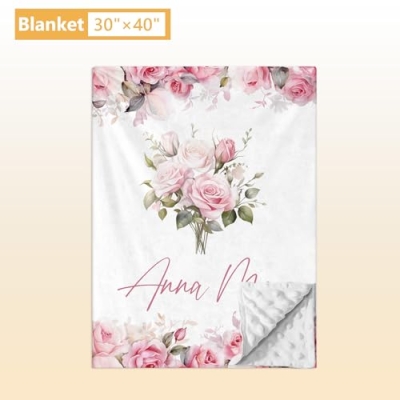 Personalized Pink Flowers Custom Crib Bedding Set, 5 Piece Baby Girl Nursery Set, Double Layer Blanket, 32.5cm 10 Product: Terwex Custom Crib Bedding Set - 5 Pcs Personalized Name Pink Flowers Baby Crib Set for Infant Toddler Girl - Comfortable Double Layer Nursery Bedding Set - Customized Present for Birthday Baby Shower