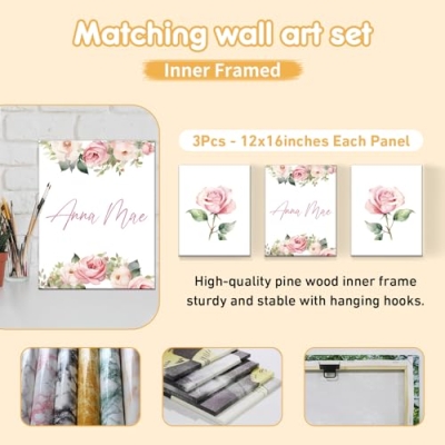 Personalized Pink Flowers Custom Crib Bedding Set, 5 Piece Baby Girl Nursery Set, Double Layer Blanket, 32.5cm 13 Product: Terwex Custom Crib Bedding Set - 5 Pcs Personalized Name Pink Flowers Baby Crib Set for Infant Toddler Girl - Comfortable Double Layer Nursery Bedding Set - Customized Present for Birthday Baby Shower
