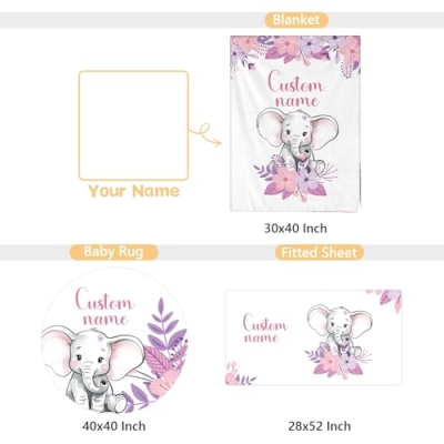 Product: Terwex Personalized Baby Bedding Set - 3 Pcs Custom Name Crib Bedding Set for Nursery, Soft Double Layer Baby Crib Set for Boys Girls, Customized Gifts for New Parents Infant Toddler, Purple Elephant