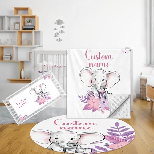 Product: Terwex Personalized Baby Bedding Set - 3 Pcs Custom Name Crib Bedding Set for Nursery, Soft Double Layer Baby Crib Set for Boys Girls, Customized Gifts for New Parents Infant Toddler, Purple Elephant
