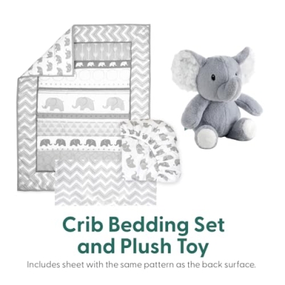 Peanutshell Grey Elephant Baby Crib Bedding Set, 4 Piece Nursery Set, Fitted Sheet, Dust Ruffle, Comforter, Plush Toy, 28x52in 8 Product: The Peanutshell 4 Piece Baby Crib Bedding Set for Boys & Girls - Newborn, Infant & Toddler Nursery Bed Set with Fitted Crib Sheet, Dust Ruffle Comforter, Plush Elephant Toy, Grey Elephant Decor