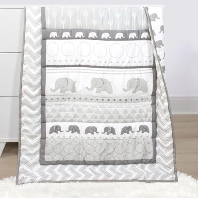 Peanutshell Grey Elephant Baby Crib Bedding Set, 4 Piece Nursery Set, Fitted Sheet, Dust Ruffle, Comforter, Plush Toy, 28x52in 13 Product: The Peanutshell 4 Piece Baby Crib Bedding Set for Boys & Girls - Newborn, Infant & Toddler Nursery Bed Set with Fitted Crib Sheet, Dust Ruffle Comforter, Plush Elephant Toy, Grey Elephant Decor