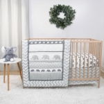 Product: The Peanutshell 4 Piece Baby Crib Bedding Set for Boys & Girls - Newborn, Infant & Toddler Nursery Bed Set with Fitted Crib Sheet, Dust Ruffle Comforter, Plush Elephant Toy, Grey Elephant Decor