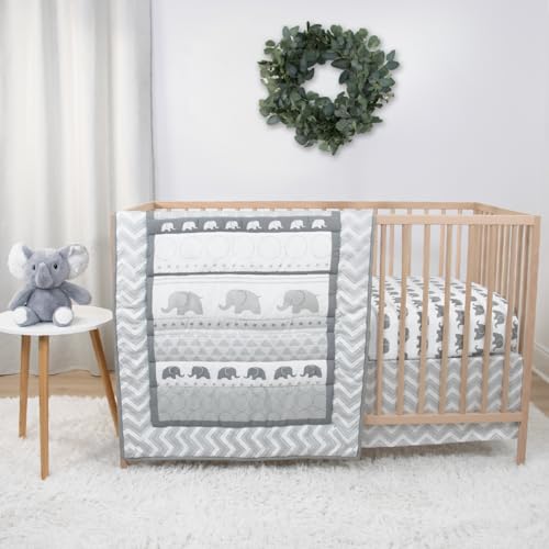 The Peanutshell 4 Piece Baby Crib Bedding Set for Boys & Girls - Newborn, Infant & Toddler Nursery Bed Set with Fitted Crib Sheet, Dust Ruffle Comforter, Plush Elephant Toy, Grey Elephant Decor - Crib Bedding Sets Product: The Peanutshell 4 Piece Baby Crib Bedding Set for Boys & Girls - Newborn, Infant & Toddler Nursery Bed Set with Fitted Crib Sheet, Dust Ruffle Comforter, Plush Elephant Toy, Grey Elephant Decor