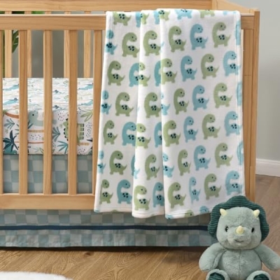 Product: The Peanutshell Baby Crib Bedding Set for Boys - 3 Pieces - Newborn, Infant & Toddler Bed - Dino Fitted Crib Sheet and Plush Baby Blanket Set with Checkered Dust Ruffle - Dinosaur Nursery Decor