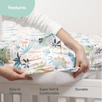 Product: The Peanutshell Baby Crib Bedding Set for Boys - 3 Pieces - Newborn, Infant & Toddler Bed - Dino Fitted Crib Sheet and Plush Baby Blanket Set with Checkered Dust Ruffle - Dinosaur Nursery Decor