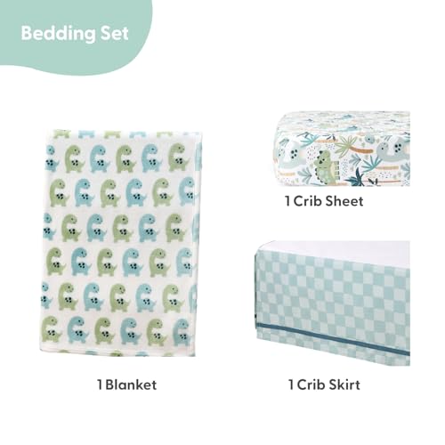 Product: The Peanutshell Baby Crib Bedding Set for Boys - 3 Pieces - Newborn, Infant & Toddler Bed - Dino Fitted Crib Sheet and Plush Baby Blanket Set with Checkered Dust Ruffle - Dinosaur Nursery Decor
