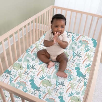 Product: The Peanutshell Baby Crib Bedding Set for Boys - 3 Pieces - Newborn, Infant & Toddler Bed - Dino Fitted Crib Sheet and Plush Baby Blanket Set with Checkered Dust Ruffle - Dinosaur Nursery Decor