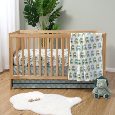 Product: The Peanutshell Baby Crib Bedding Set for Boys - 3 Pieces - Newborn, Infant & Toddler Bed - Dino Fitted Crib Sheet and Plush Baby Blanket Set with Checkered Dust Ruffle - Dinosaur Nursery Decor