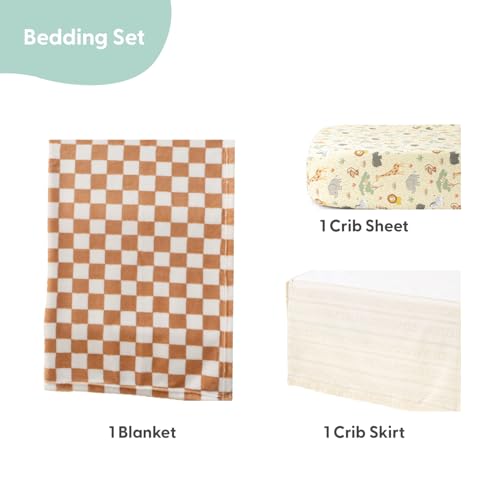 Product: The Peanutshell Baby Crib Bedding Set for Boys or Girls - 3 Pieces - Newborn, Infant & Toddler Bed - Checkered Baby Blanket Set with Fitted Crib Sheet, Dust Ruffle - Elephant Safari Nursery Decor
