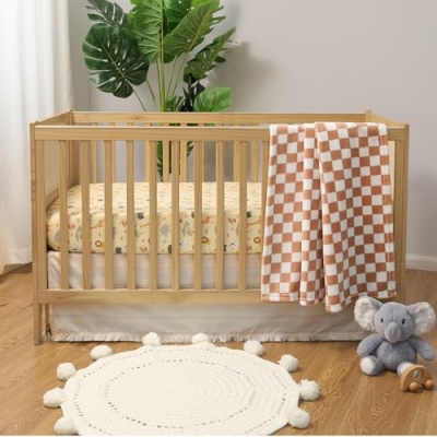 Product: The Peanutshell Baby Crib Bedding Set for Boys or Girls - 3 Pieces - Newborn, Infant & Toddler Bed - Checkered Baby Blanket Set with Fitted Crib Sheet, Dust Ruffle - Elephant Safari Nursery Decor