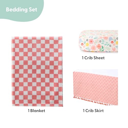 Product: The Peanutshell Baby Crib Bedding Set for Girls - 3 Pieces - Newborn, Infant & Toddler Bed - Pink Baby Blanket Set with Fitted Crib Sheet, Dust Ruffle - Wildflower Boho Floral Girl Nursery Décor