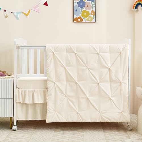 Nursery Bedding Set, Ultra Soft Beige Crib Comforter Sheet Skirt, 3 Piece Baby Bedding Set, 45 x 35 Inches 3 Product: Ultra Soft 3 Piece Nursery Pinch Pleated Bedding Set - Nursery Bedding Set Includes Crib Comforter, Sheet & Skirt - Beige