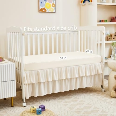 Nursery Bedding Set, Ultra Soft Beige Crib Comforter Sheet Skirt, 3 Piece Baby Bedding Set, 45 x 35 Inches 9 Product: Ultra Soft 3 Piece Nursery Pinch Pleated Bedding Set - Nursery Bedding Set Includes Crib Comforter, Sheet & Skirt - Beige
