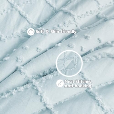 Blue Mini Crib Bedding Set for Girls, Boho Tufted Jacquard Ruffle Fringe, 3 Piece Nursery Set, 24 x 38 inch 14 Product: Wowelife Mini Crib Bedding Set for Girls, 3 Piece Tufted Jacquard Ruffle Fringe Baby Girl Crib Bedding Set Newborn, Infant & Nursery with Comforter, Crib Fitted Sheet and Crib Skirt, Blue