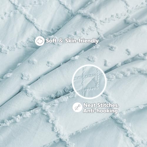 Blue Mini Crib Bedding Set for Girls, Boho Tufted Jacquard Ruffle Fringe, 3 Piece Nursery Set, 24 x 38 inch 5 Product: Wowelife Mini Crib Bedding Set for Girls, 3 Piece Tufted Jacquard Ruffle Fringe Baby Girl Crib Bedding Set Newborn, Infant & Nursery with Comforter, Crib Fitted Sheet and Crib Skirt, Blue