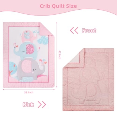 Product: YCDTMY 3 Piece Baby Crib Bedding Set for Girls, Baby Bedding Includes Comforter, Fitted Sheet, Skirt, Newborn Infant & Toddler Standard Size Bed Set, Pink Elephant