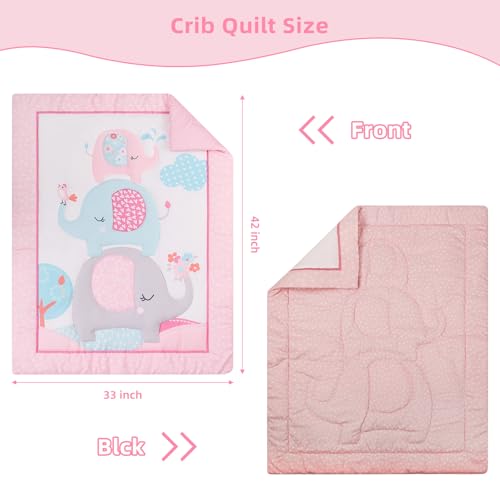 Product: YCDTMY 3 Piece Baby Crib Bedding Set for Girls, Baby Bedding Includes Comforter, Fitted Sheet, Skirt, Newborn Infant & Toddler Standard Size Bed Set, Pink Elephant