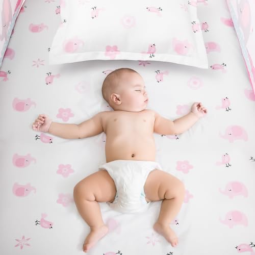 Product: YCDTMY 3 Piece Baby Crib Bedding Set for Girls, Baby Bedding Includes Comforter, Fitted Sheet, Skirt, Newborn Infant & Toddler Standard Size Bed Set, Pink Elephant
