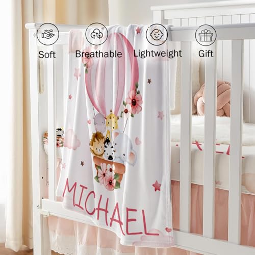 Product: YISMEET Custom Name Crib Bedding Set, Personalized Nursery Bedding 3-Piece Set– Soft Blanket, Fitted Sheet, Room Rug – Perfect Nursery Gifts for Newborns, Pink Animal Tour Theme for Baby Girls