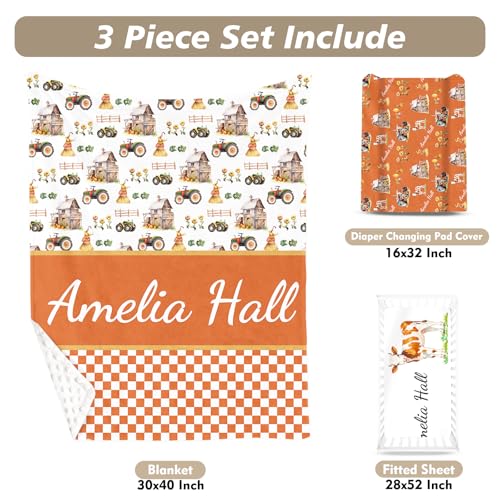 Product: YISMEET Personalized Baby Crib Bedding Set: 3 Piece Custom Crib Bed Set with Name, Nursery Bedding Set for Baby Girls, Newborn Boys Crib Sets, Orange Farm Theme Baby Bedding Set, Perfect Nursery Gift