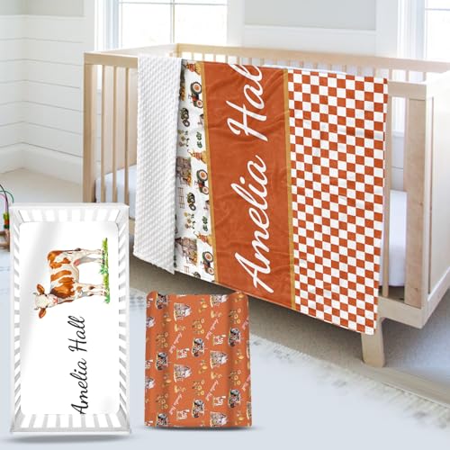 Product: YISMEET Personalized Baby Crib Bedding Set: 3 Piece Custom Crib Bed Set with Name, Nursery Bedding Set for Baby Girls, Newborn Boys Crib Sets, Orange Farm Theme Baby Bedding Set, Perfect Nursery Gift